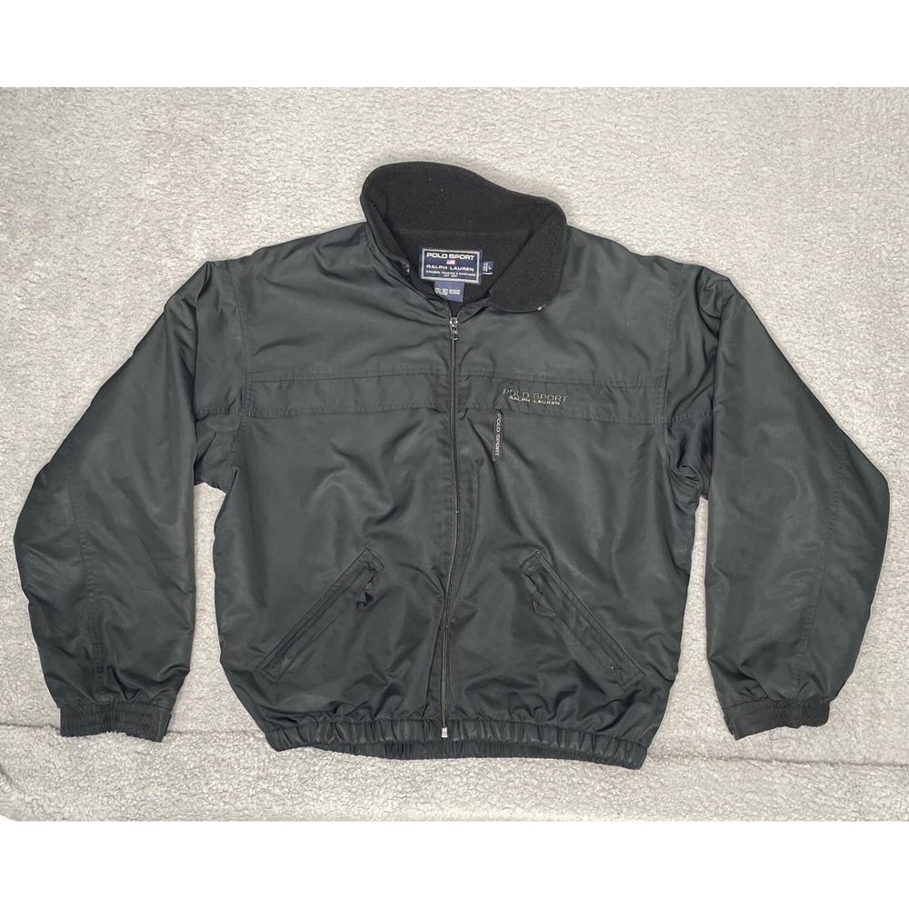Vintage Polo Sport Black Fleece Lined Full Zip Winter Jacket‎ Mens Large